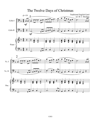 The Twelve Days of Christmas (Cello Duet with Piano Accompaniment) (arr. B. C. Dockery)