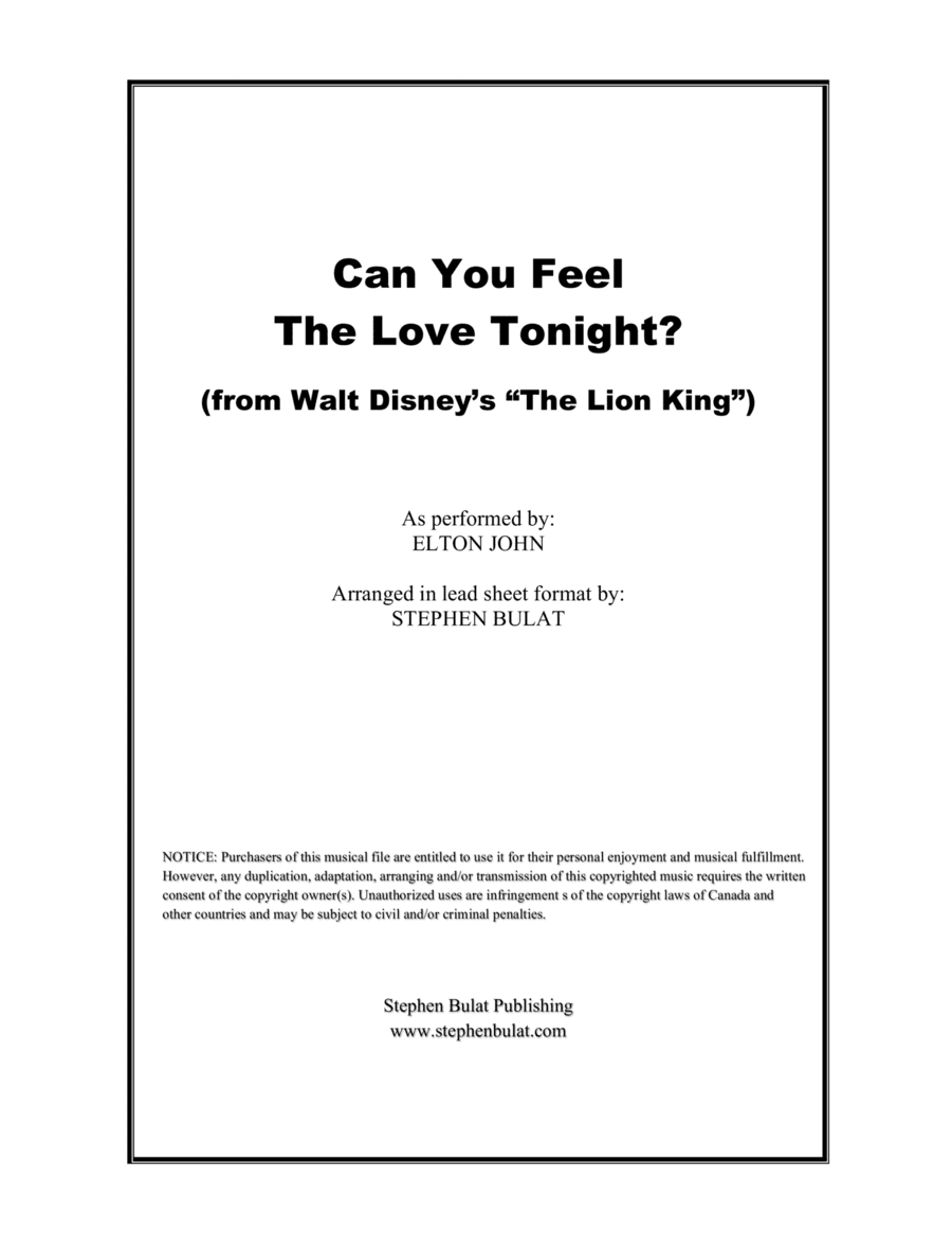 Can You Feel The Love Tonight (arr. Stephen Bulat)