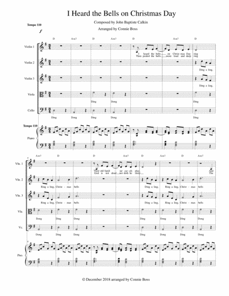 I Heard the Bells On Christmas Day - Strings and piano with parts (arr. Connie Boss)