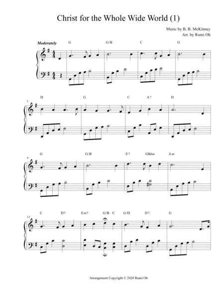 [Christ for the Whole Wide World] Favorite hymns arrangements with 3 levels of difficulties for begi (arr. Rumi Oh)