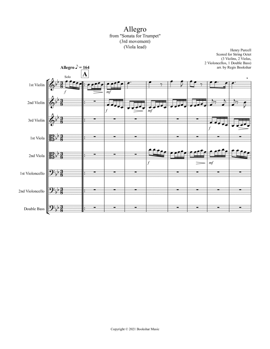 Allegro (from "Sonata for Trumpet") (Bb) (String Octet - 3 Violins, 2 Violas, 2 Cellos, 1 Bass) (Vio (arr. Regis Bookshar)