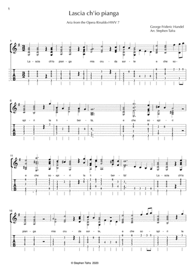 Lascia ch'io pianga for solo guitar (arr. Stephen Tafra)