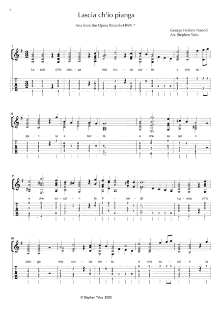 Lascia ch'io pianga for solo guitar (arr. Stephen Tafra)