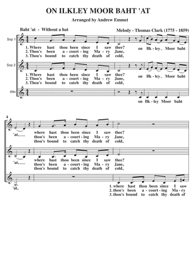 On Ilkley Moor Baht 'at A Cappella SSA (arr. Andrew Emmet)