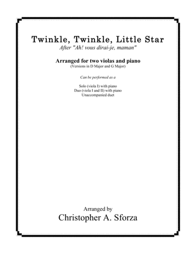 Twinkle, Twinkle, Little Star, for two violas and piano (arr. Christopher A. Sforza)