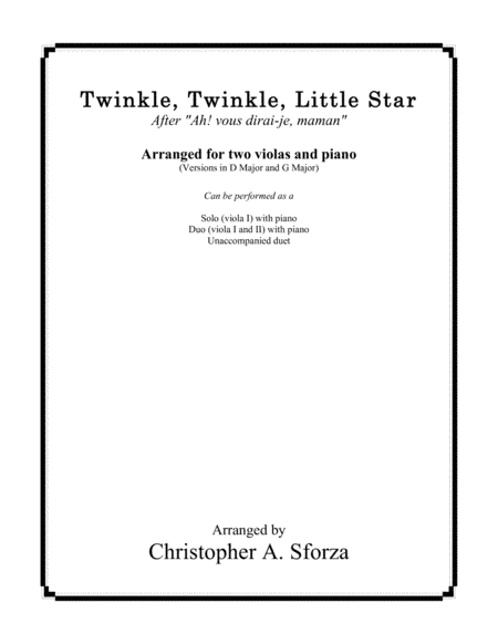 Twinkle, Twinkle, Little Star, for two violas and piano (arr. Christopher A. Sforza)