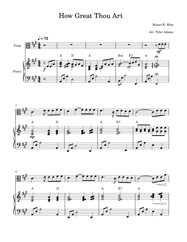 How Great Thou Art (Viola Solo and Piano) (arr. Tyler Adams)