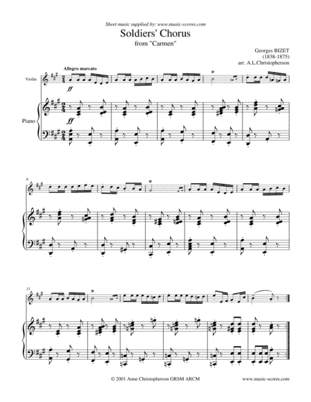 Soldiers Chorus from Carmen - Violin and Piano (arr. Anne L Christopherson GRSM ARCM)