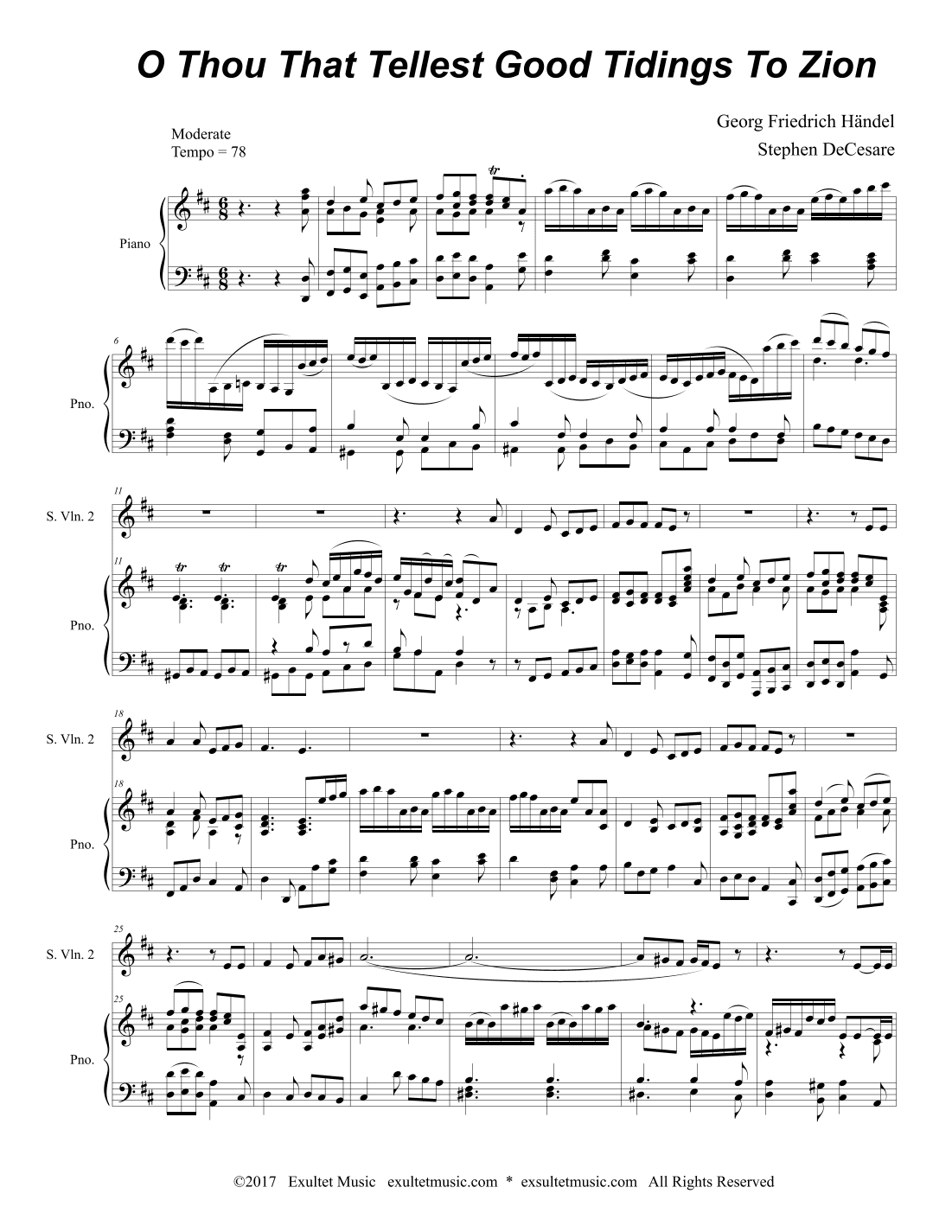 O Thou That Tellest Good Tidings To Zion (Solo Violin and String Quartet) (arr. Stephen DeCesare)