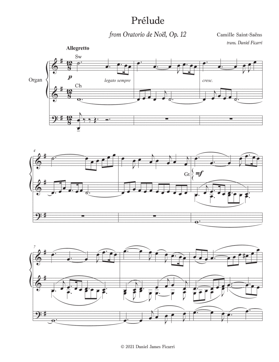 Prelude from Oratorio de Noël, Op. 12 (Organ Solo) (arr. Daniel James Ficarri)