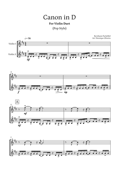 Canon in D (Pop Style) - For Violin Duet (arr. Henrique Oliveira)
