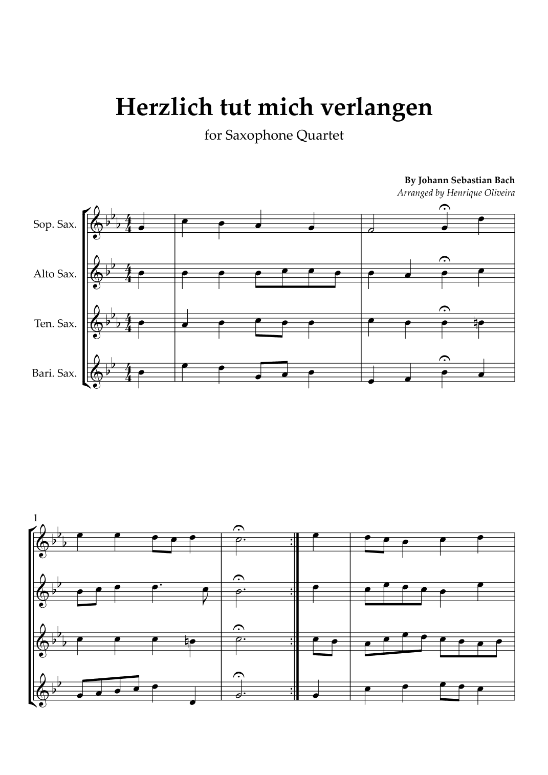 Bach's Choral - "Herzlich tut mich verlangen" (Saxophone Quartet) (arr. Henrique Oliveira)