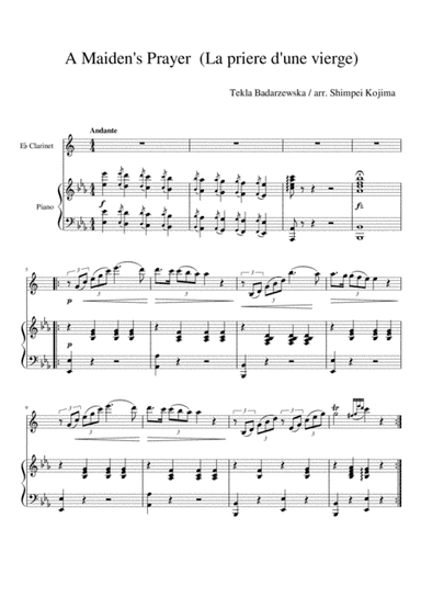 A Maiden's Prayer (La priere d'une vierge) for Eb clarinet and piano (arr. Shimpei Kojima)