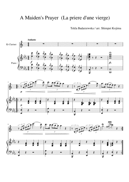 A Maiden's Prayer (La priere d'une vierge) for Eb clarinet and piano (arr. Shimpei Kojima)