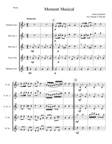 Moment Musical for Saxophone Quartet (SATB or AATB) (arr. Jeremy Corcoran)