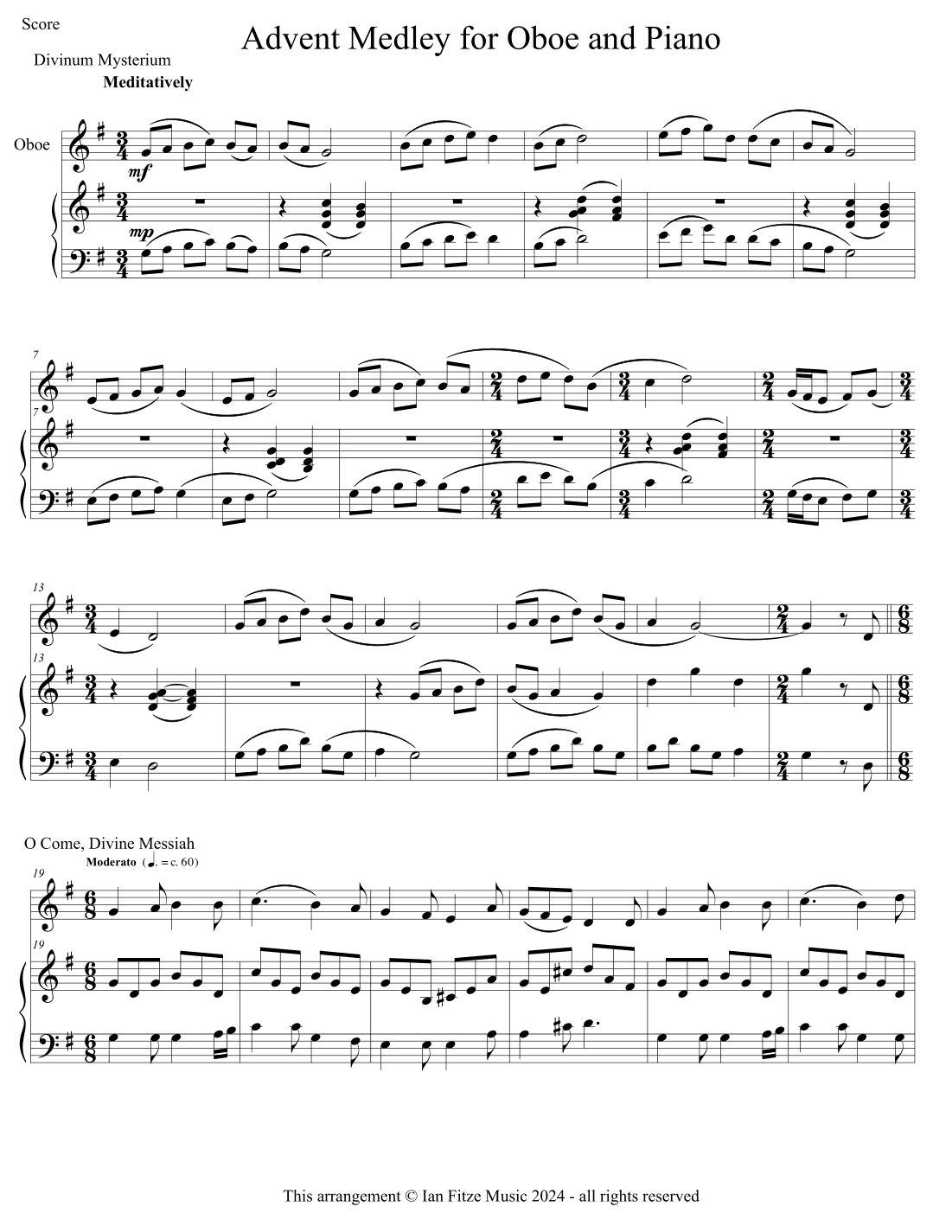 Advent Hymn Medley for Oboe and Piano (arr. Ian Fitze)