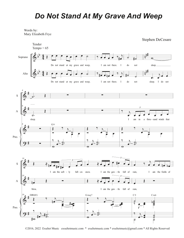 Do Not Stand At My Grave And Weep (Duet for Soprano and Alto solo)