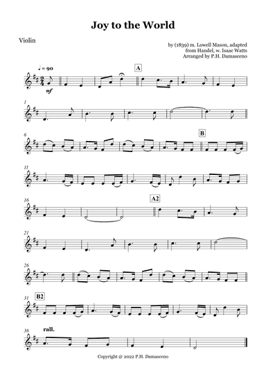 Joy to the World - Violin Solo and Piano Accompaniment (arr. P.H. Damasceno)