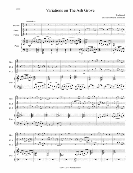 Variations on The Ash Grove (Llwyn Onn) for piccolo, 2 flutes and piano (arr. David Warin Solomons)