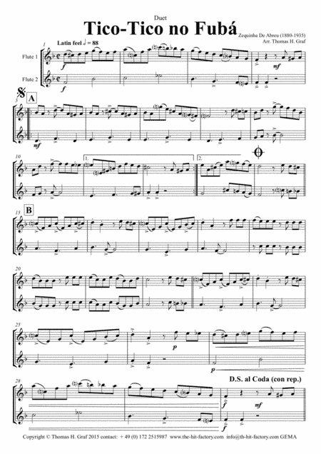Tico-Tico no Fubá - Choro - Duet Flute (arr. Thomas Graf)