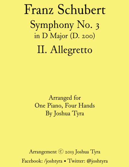 Allegretto from Schubert's Symphony No. 3 – Piano Duet (arr. Joshua Tyra)