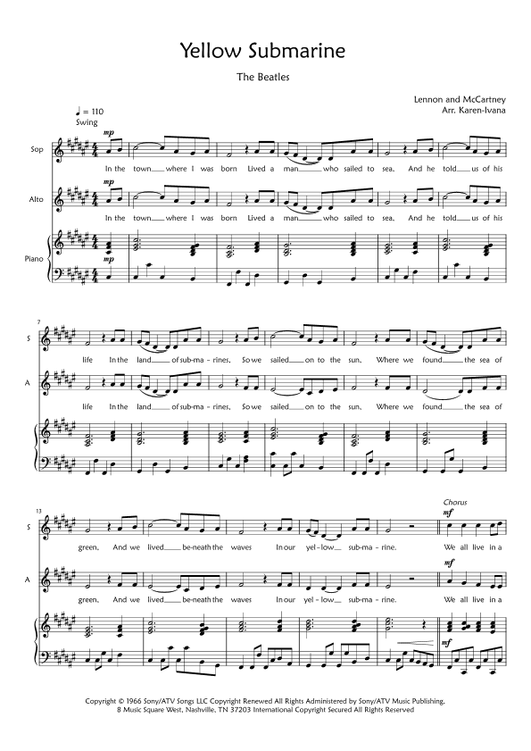 Yellow Submarine (arr. Karen Ivana)