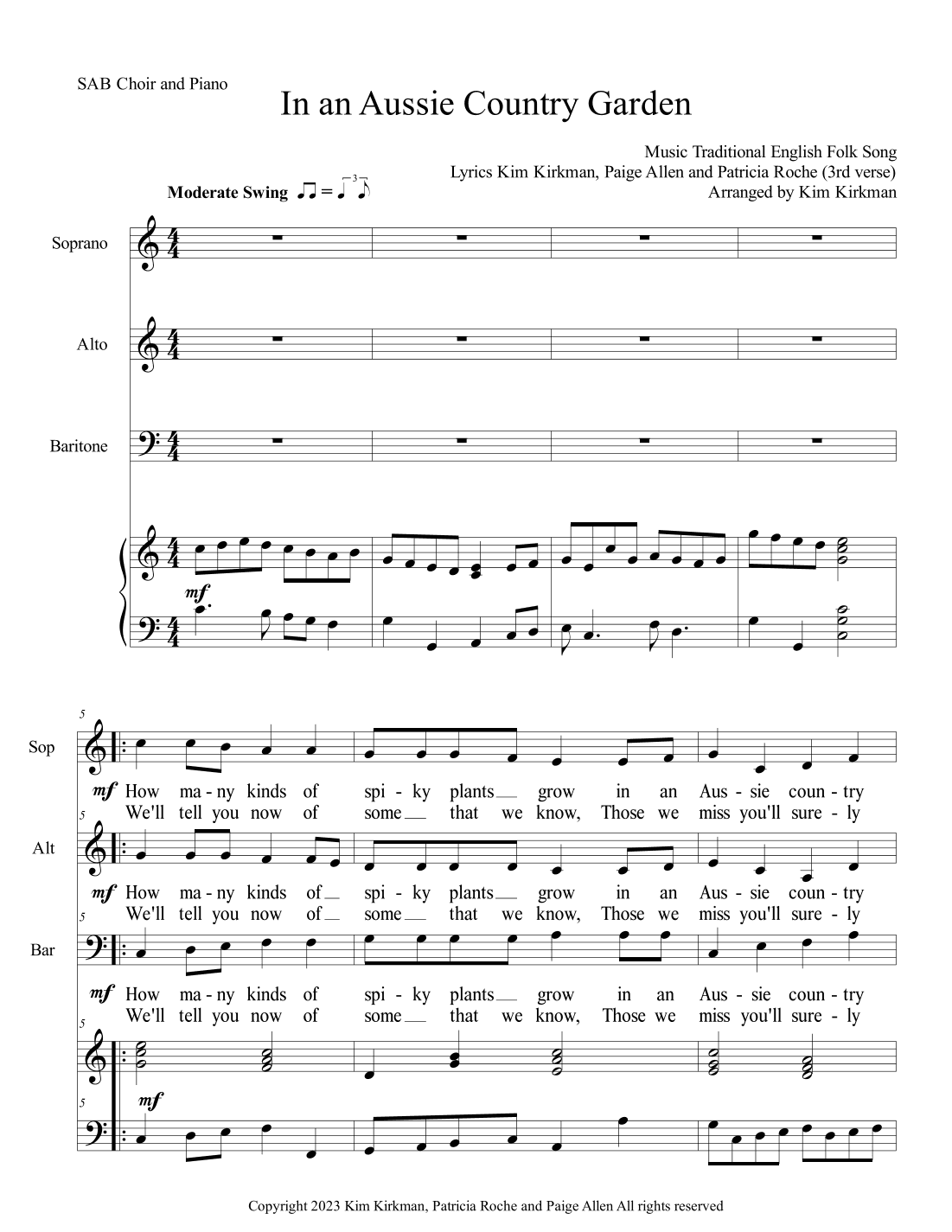Aussie Country Garden - new take on English Country Garden for SAB and piano (arr. Kim Kirkman)