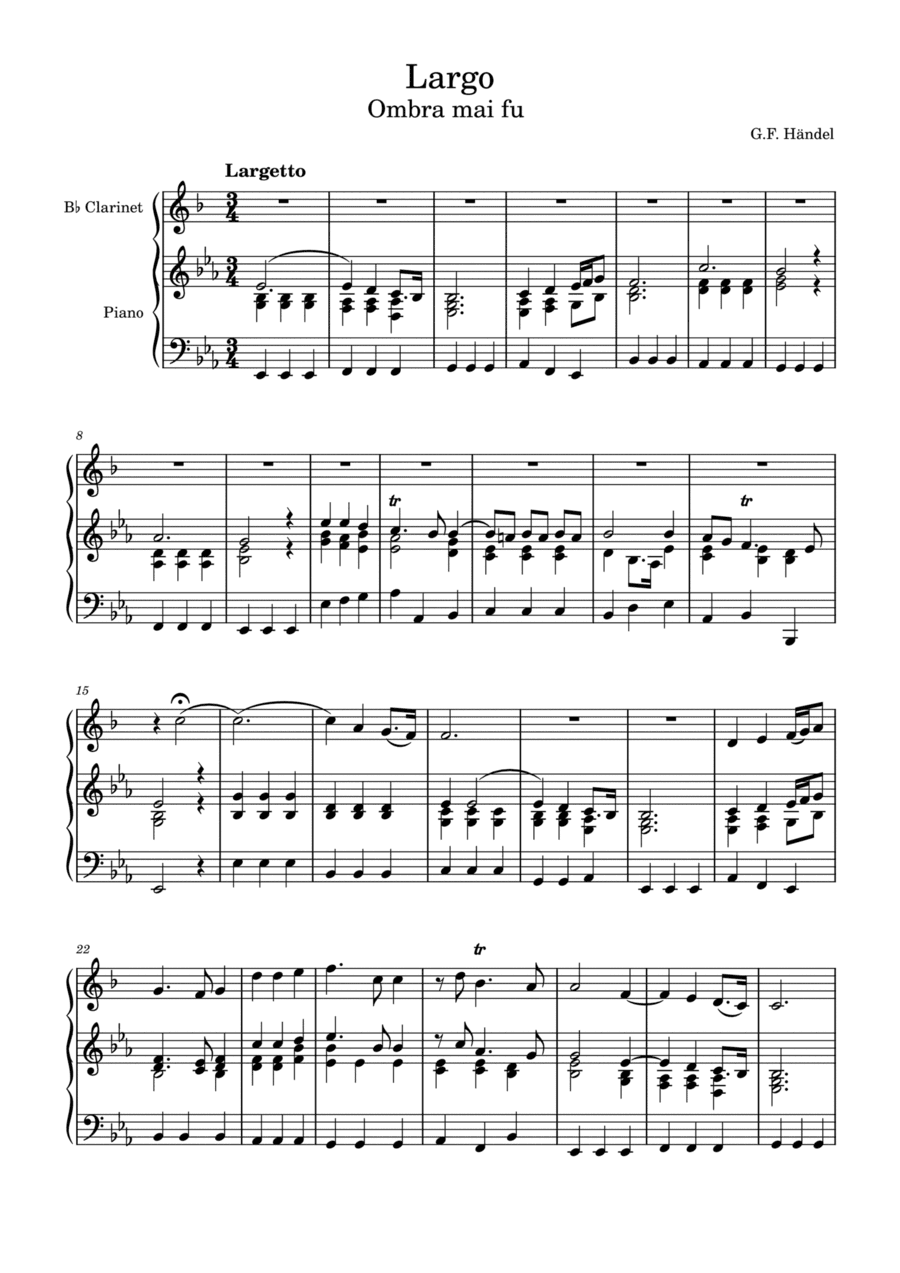 Händel: Ombra mai fu for B?clarinet and piano (arr. Saho Omukai)