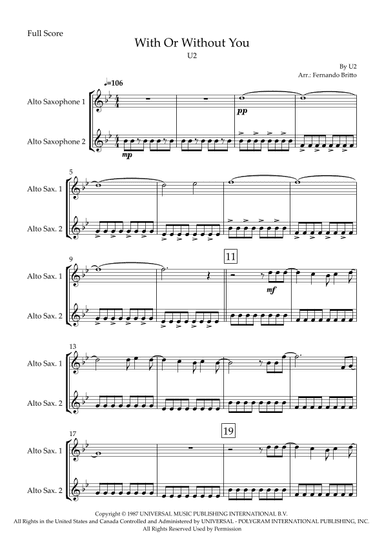 With Or Without You (arr. Fabio Britto)
