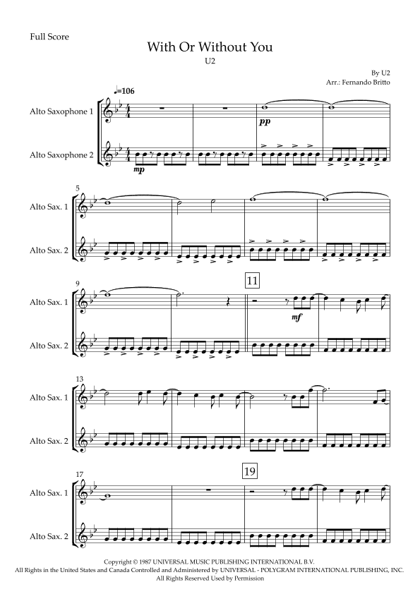With Or Without You (arr. Fabio Britto)