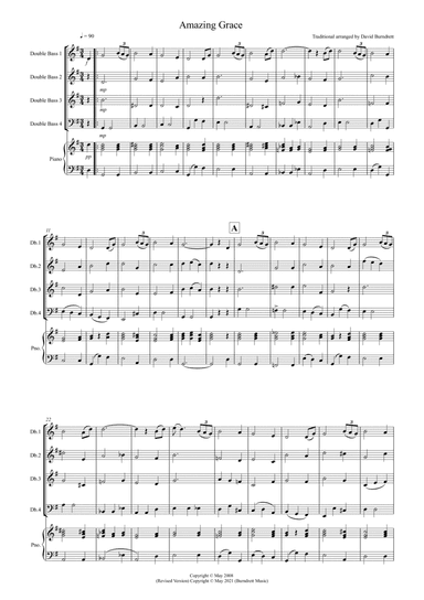Amazing Grace for Double Bass Quartet (arr. David Burndrett)