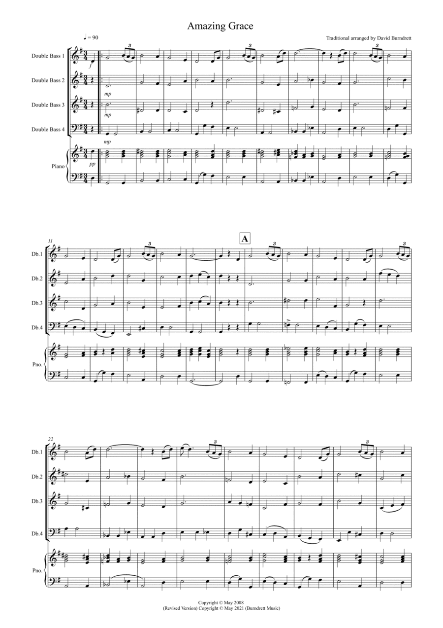 Amazing Grace for Double Bass Quartet (arr. David Burndrett)