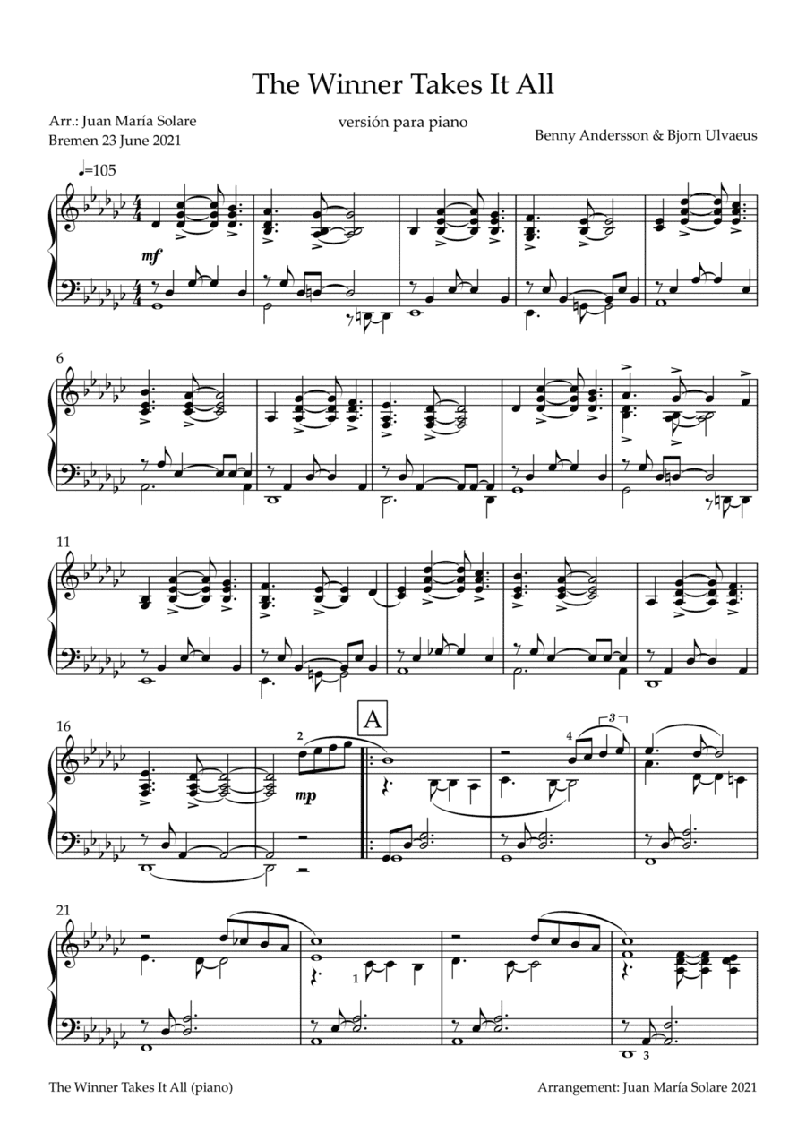 The Winner Takes It All (arr. Juan María Solare)