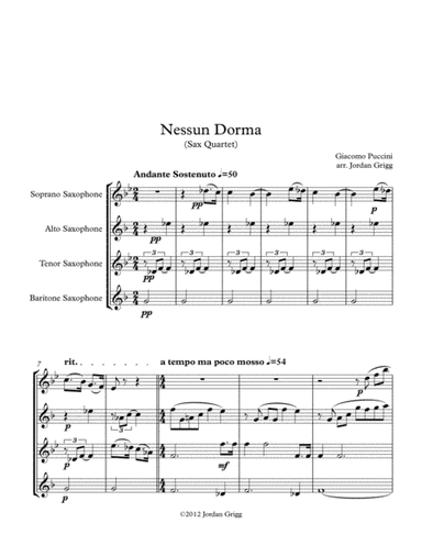 Nessun Dorma (Sax Quartet) (arr. Jordan Grigg)