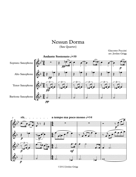 Nessun Dorma (Sax Quartet) (arr. Jordan Grigg)