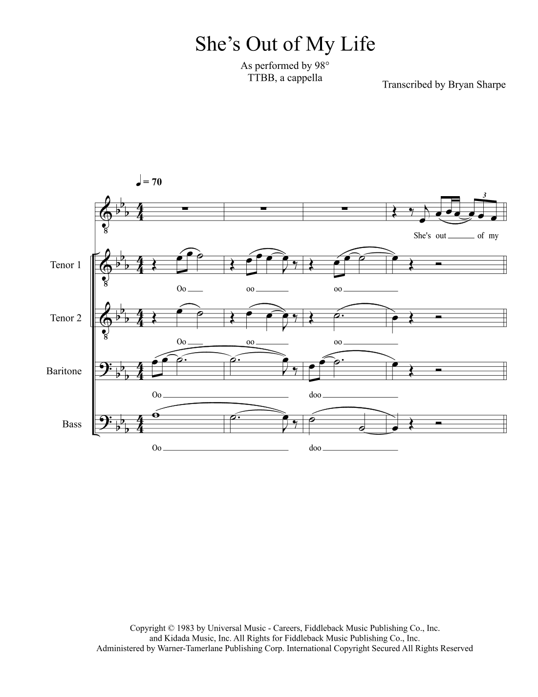 She's Out Of My Life (arr. Bryan Sharpe)