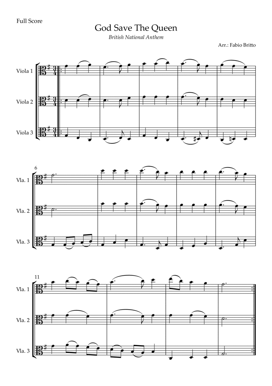 God Save The Queen (British National Anthem) for Viola Trio (arr. Fabio Britto)