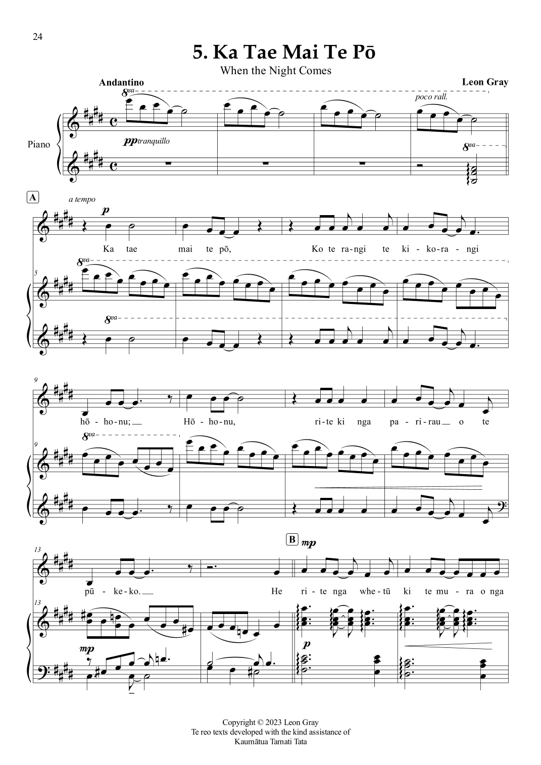 Ka Tae Mai Te Po (No 5. from "Waiata Reorua mo te Rangatahi (Bilingual Songs for Young People)".