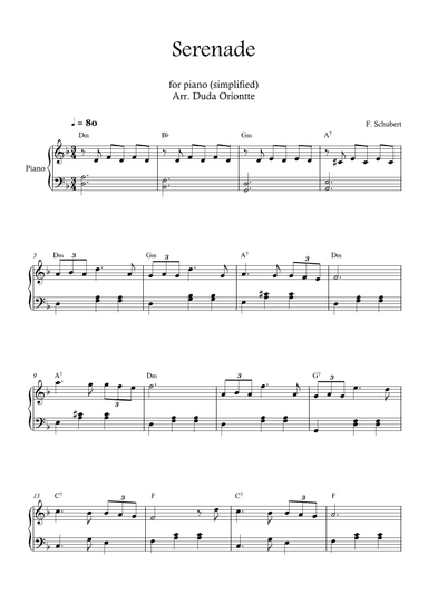 Serenade (piano SIMPLIFIED - with chords) Schubert (arr. Duda Oriontte)