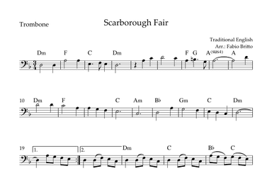 Scarborough Fair for Tormbone Solo with Chords (arr. Fabio Britto)