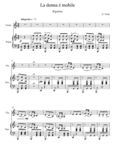 Giuseppe Verdi - La donna e mobile (Rigoletto) Violin Solo - C Key (arr. André Laitano)