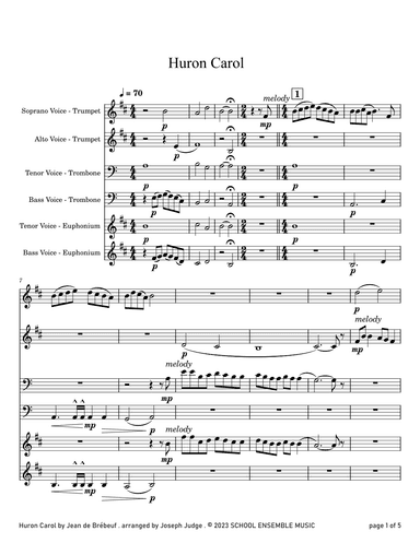 Huron Carol for Brass Quartet in Schools (arr. Joseph Judge)