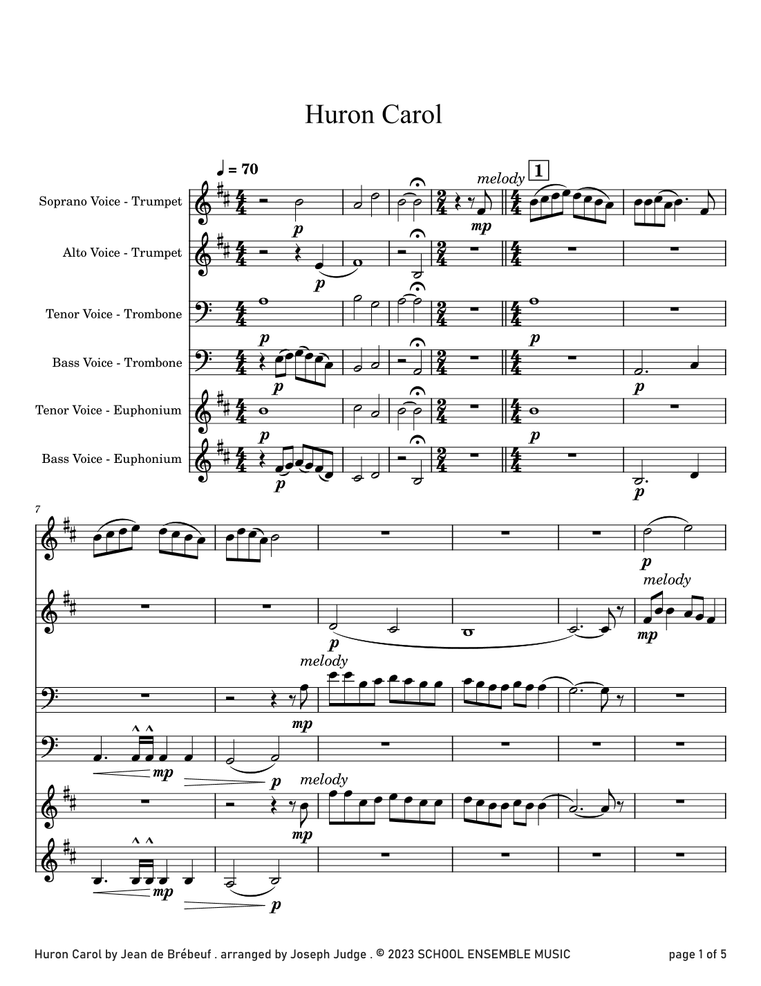 Huron Carol for Brass Quartet in Schools (arr. Joseph Judge)