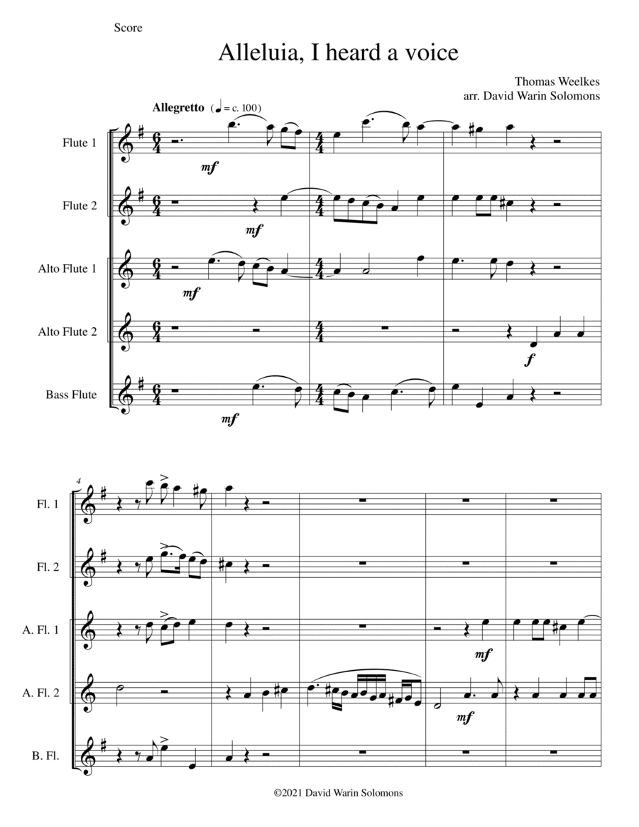 Alleluia, I heard a voice arranged for flute quintet (arr. David Warin Solomons)