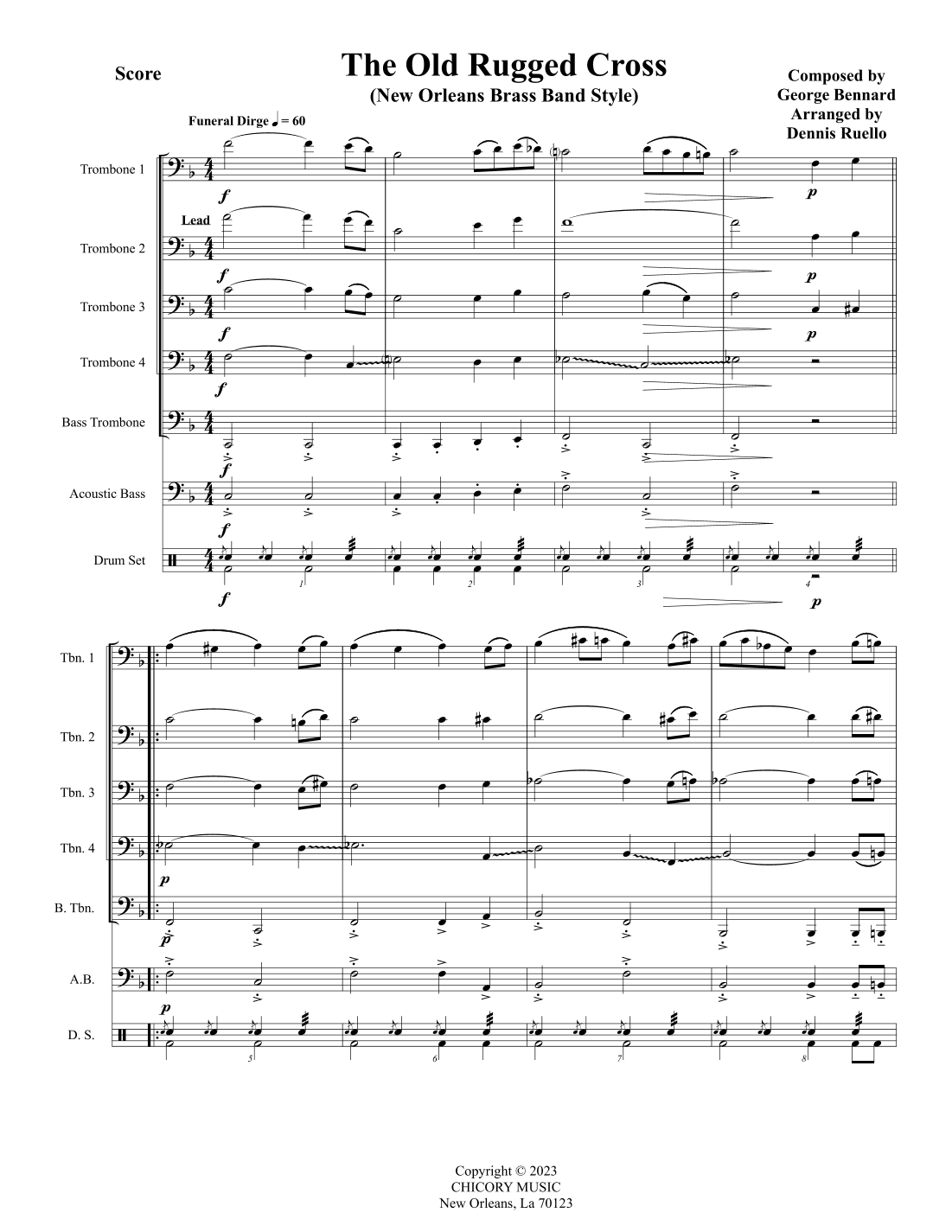 The Old Rugged Cross - In the New Orleans Brass Band Style for Trombone Quintet / Choir (arr. Dennis Ruello)