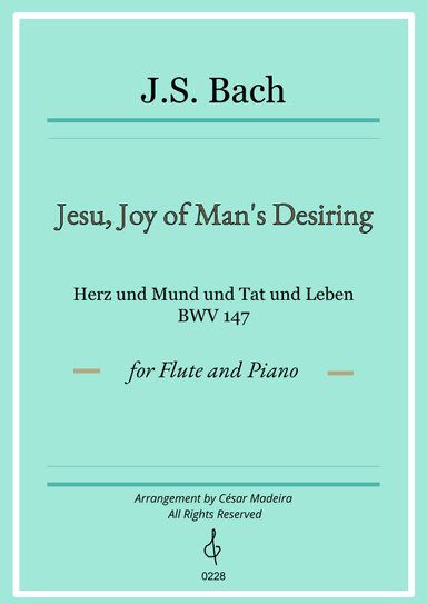 Jesu, Joy of Man's Desiring - Flute and Piano (Full Score and Parts) (arr. César Madeira)