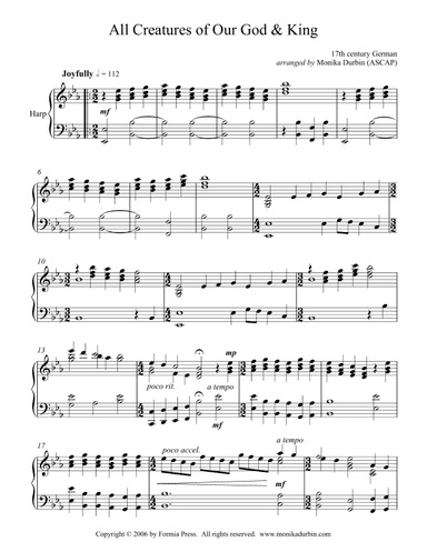 All Creatures of Our God and King for Solo Harp (arr. Monika Durbin)