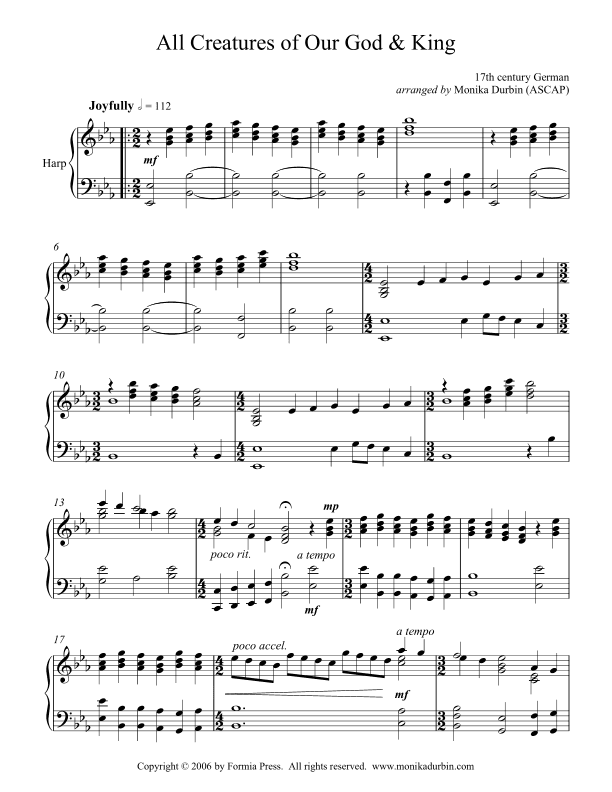 All Creatures of Our God and King for Solo Harp (arr. Monika Durbin)