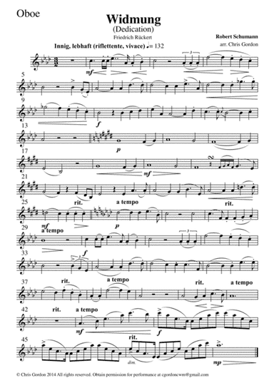 Robert Schumann: Dedication (Widmung) Song for high voice and chamber orchestra: SET OF PARTS (arr. Chris Gordon)