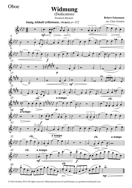 Robert Schumann: Dedication (Widmung) Song for high voice and chamber orchestra: SET OF PARTS (arr. Chris Gordon)
